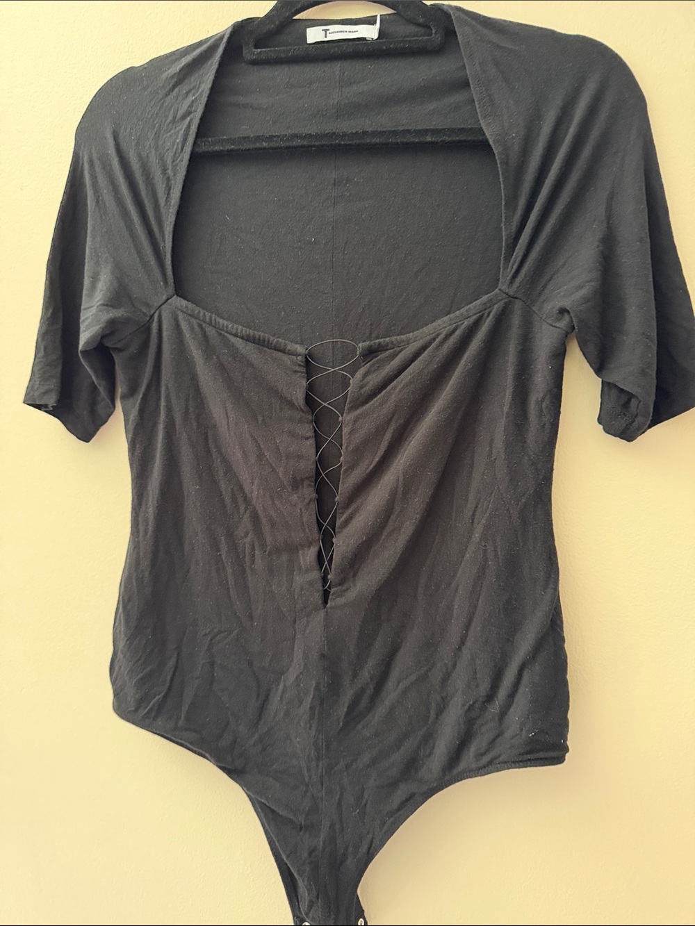Women's Black Lace-Up Short Sleeve Bodysuit